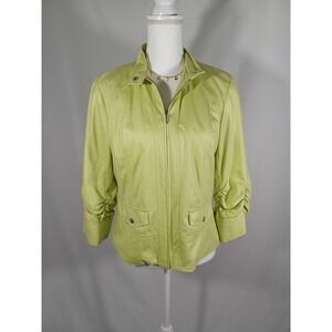 Chico's Jacket Womens Size 1 Green Zip Front Ruched Sleeves 2 Piece Set